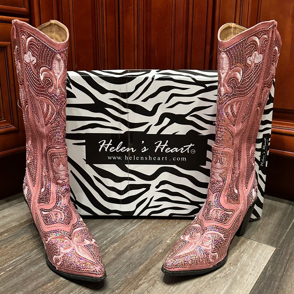 Helen’s Heart Pink Sequin Sparkle Embroidered Cowgirl Rodeo Cowboy Boots Barbie